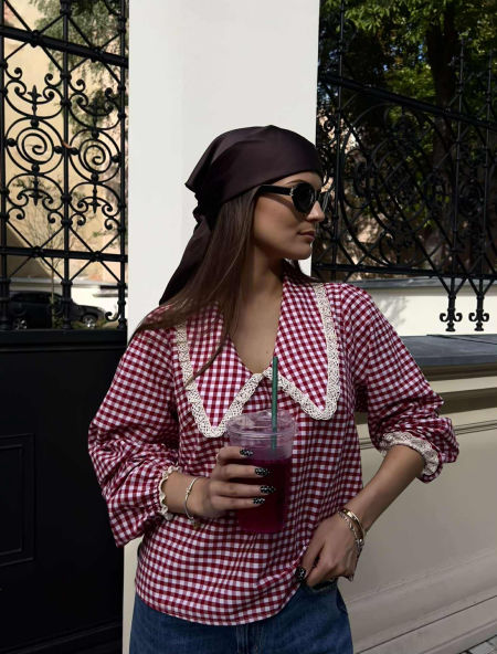 Koszula z kołnierzem Rose czerwona kratka