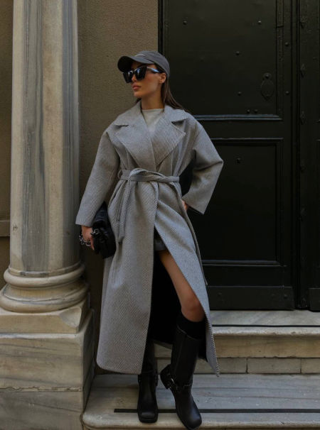 Wełniany Płaszcz Charlotte Szary