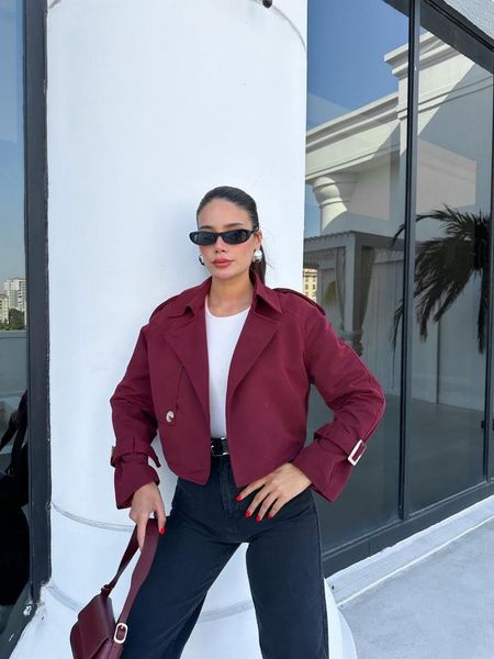 Bari Short Trench Coat in Burgundy